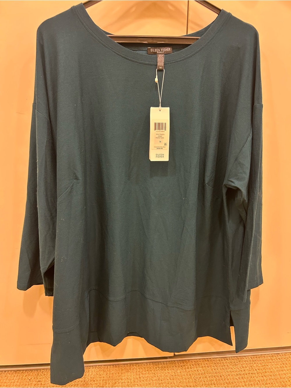 EILEEN FISHER classic lightweight washable stretch green crepe tunic top size 1X